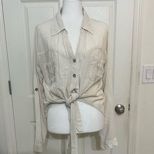 Raya Sun Cream Button-Down Tie Front Shirt